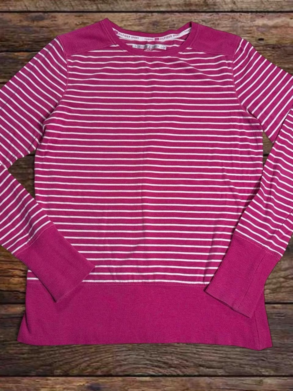 Tommy Hilfiger Pink & White Striped Crew Neck Sweater